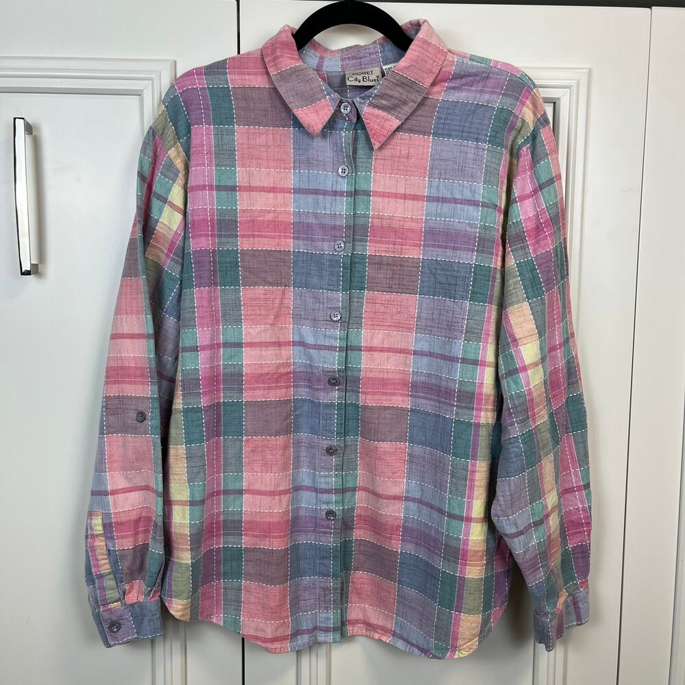 Koret City Blues Pastel Plaid Button Down Shirt